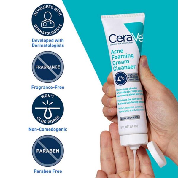 CeraVe Acne Foaming Cleanser with 4% Benzoyl Peroxide Gel (150 ml)